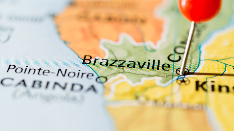 Stecknadel über Brazzaville in der Republik Kongo. Foto: atdr/stock.adobe.com