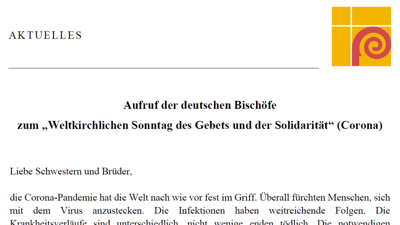Bischöfe rufen zum „Weltkirchlichen Sonntag des Gebets und der Solidarität“