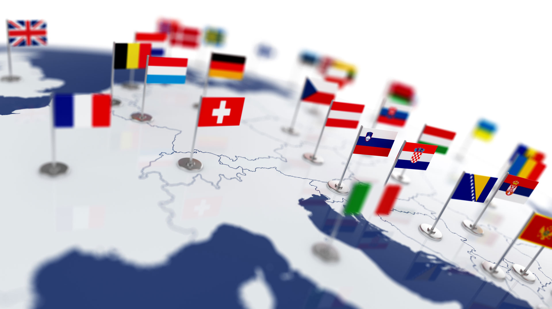 Europe map with countries flags