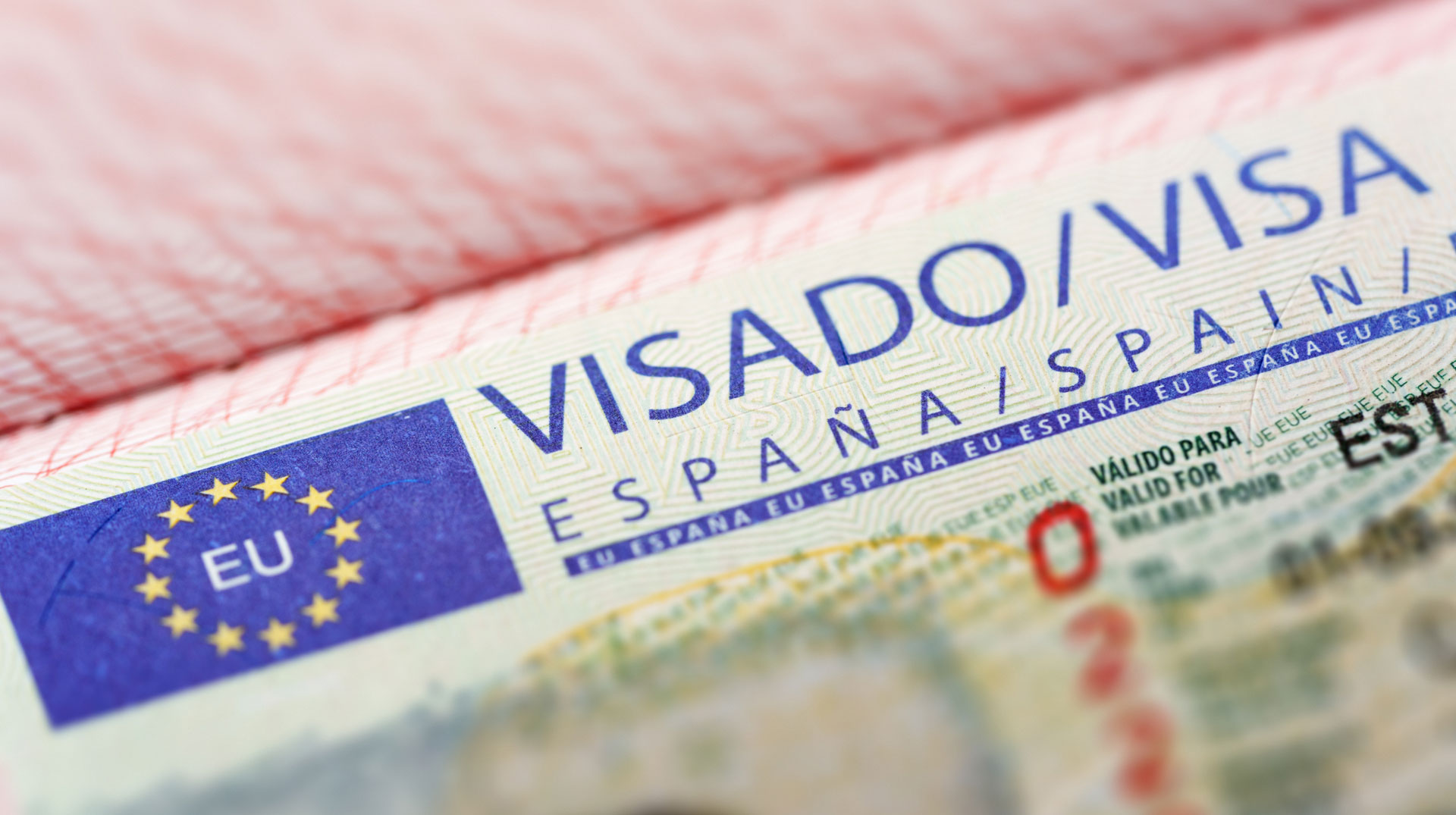 Spanish visa in passport close-up.