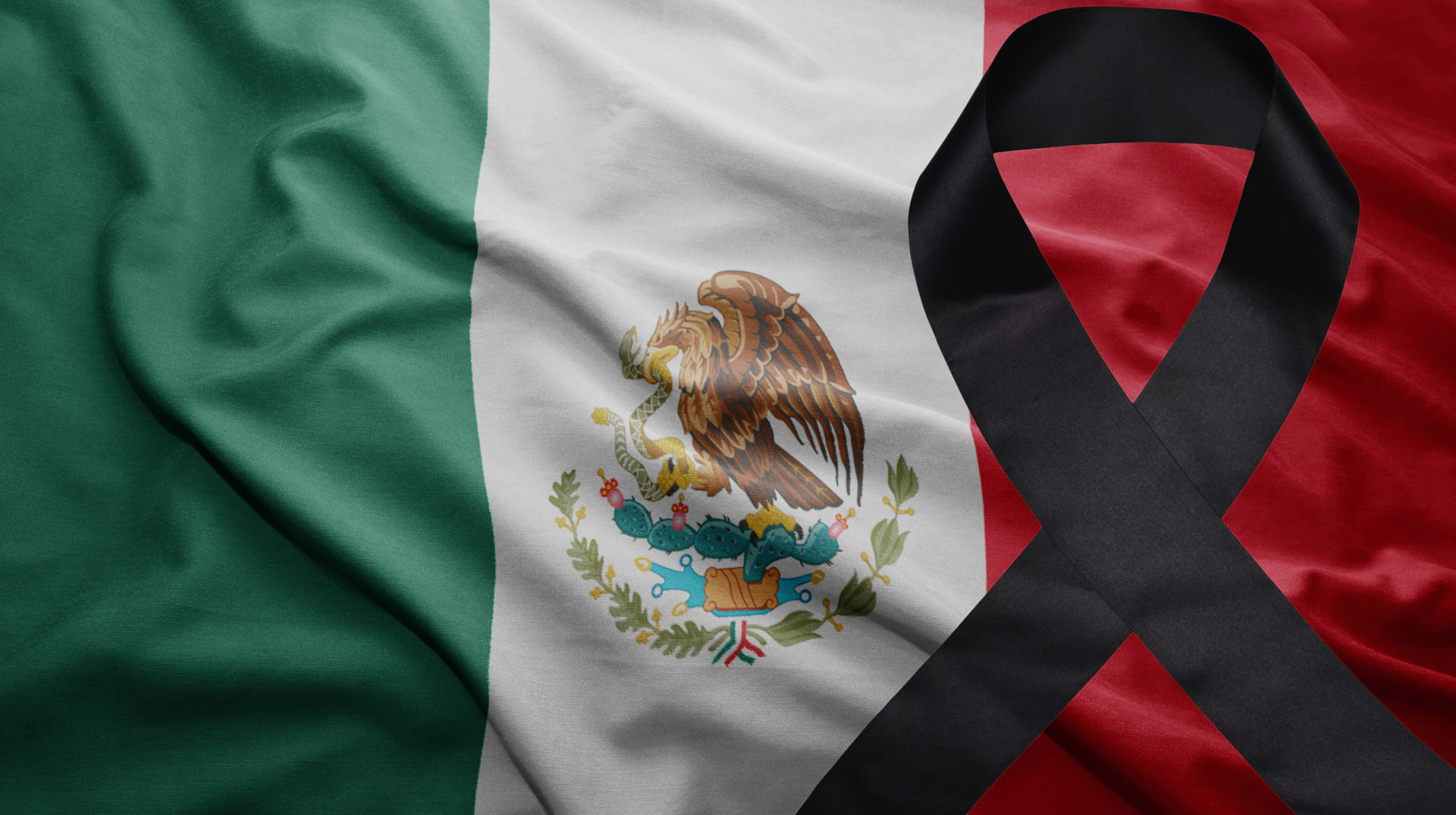Mexikanische Flagge mit Trauerflor. Symbolbild