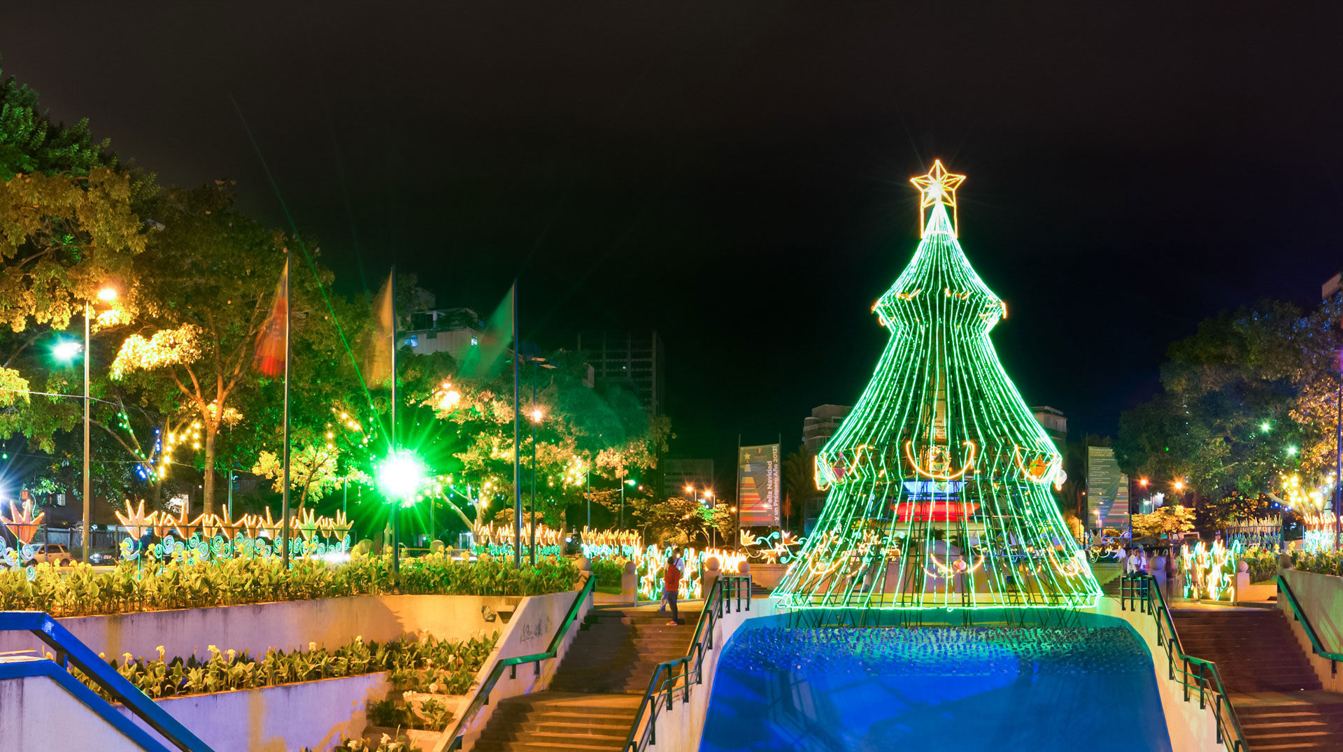  Caracas, Venezuela - December 18, 2011: Panoramic night shot of Altamira Square on Christmas in Caracas, Venezuela 