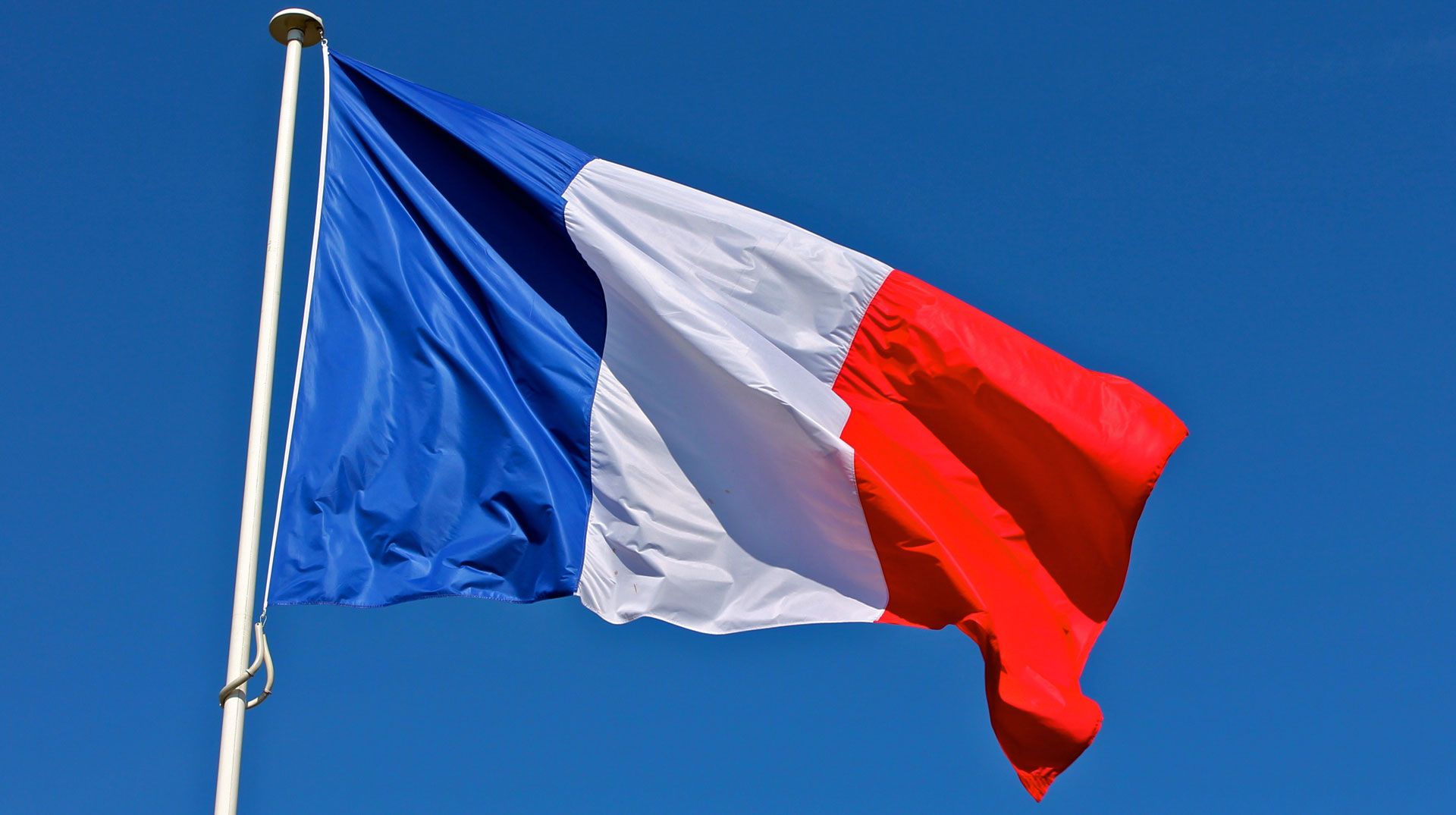 Flag of France waving over a blue sky