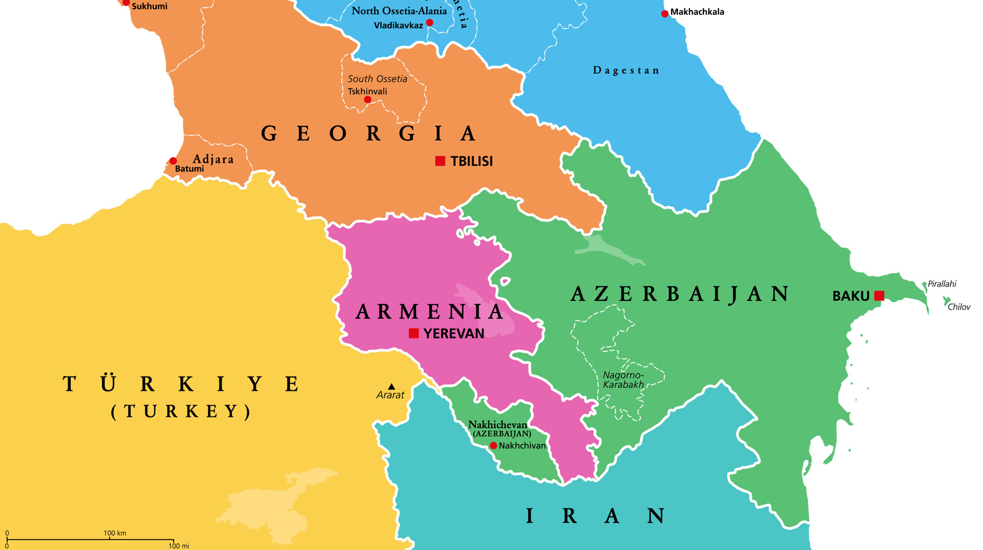 Kaukasus. Georgien, Armenien, Aserbaischan.
