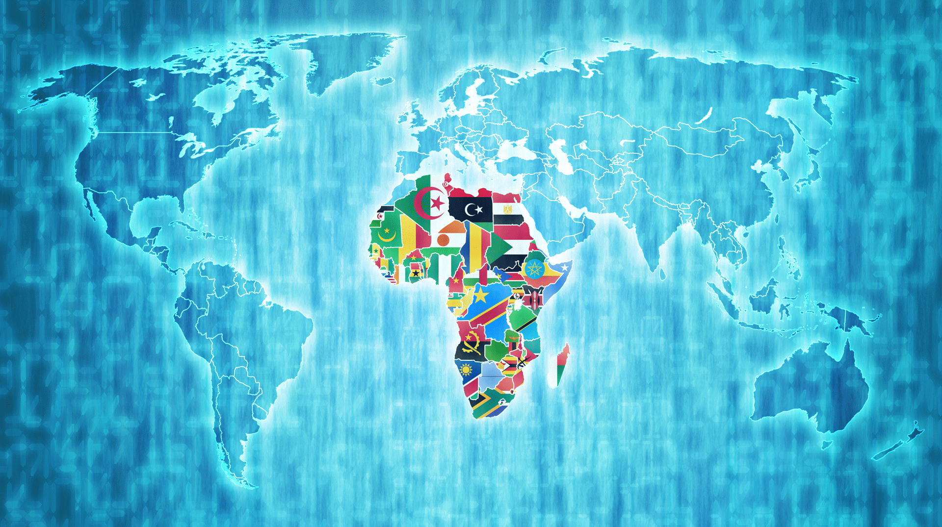 Länder der Afrikanischen Union (ohne Marokko) mit ihren Flaggen.
