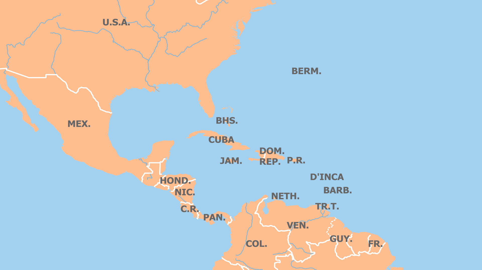 Karte der Karibik, USA, Honduras, Bahamas, Bermudas, Mexiko, USA