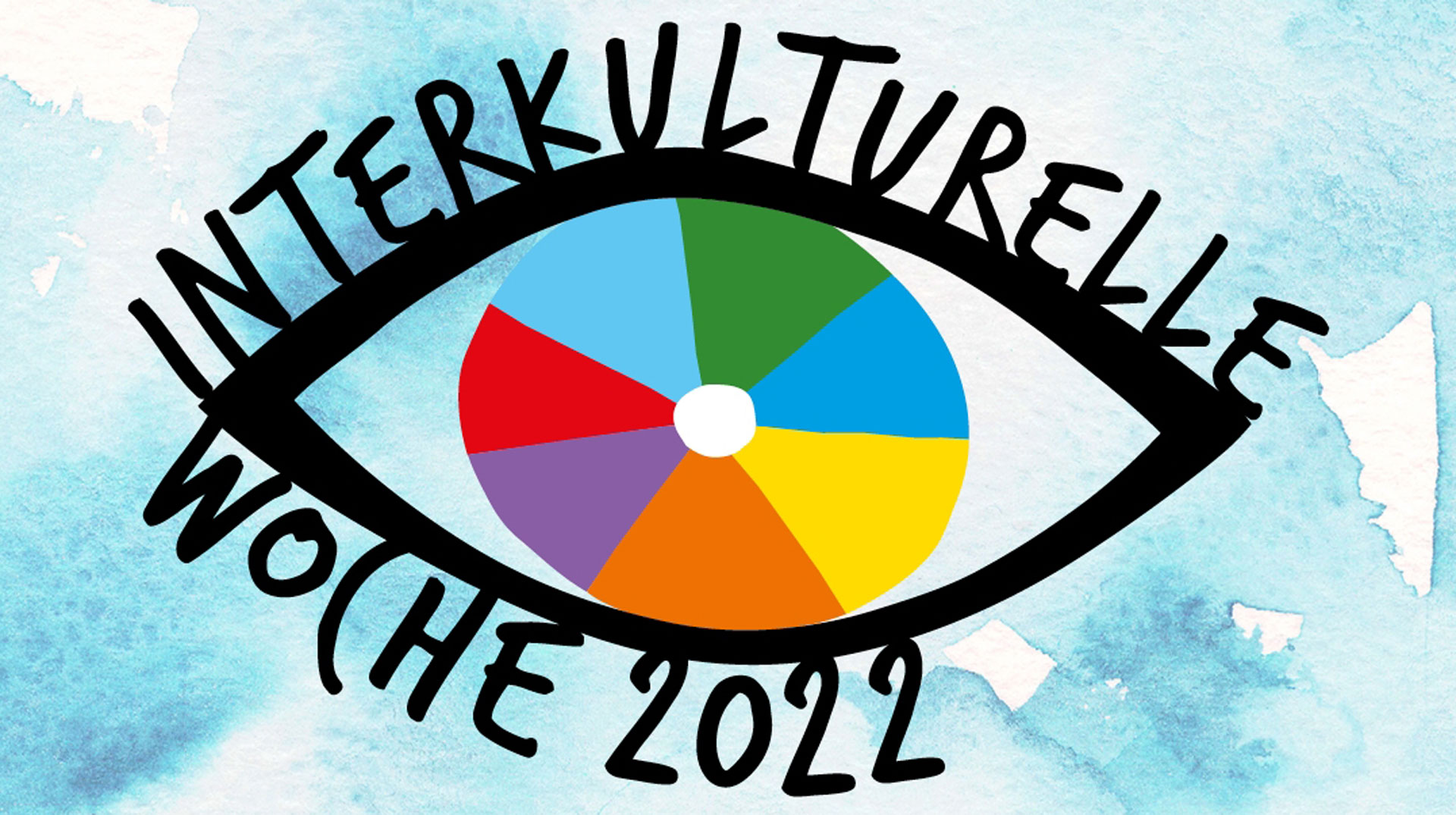 Logo Interkulturelle Woche 2022: Augenform mit bunter Iris
