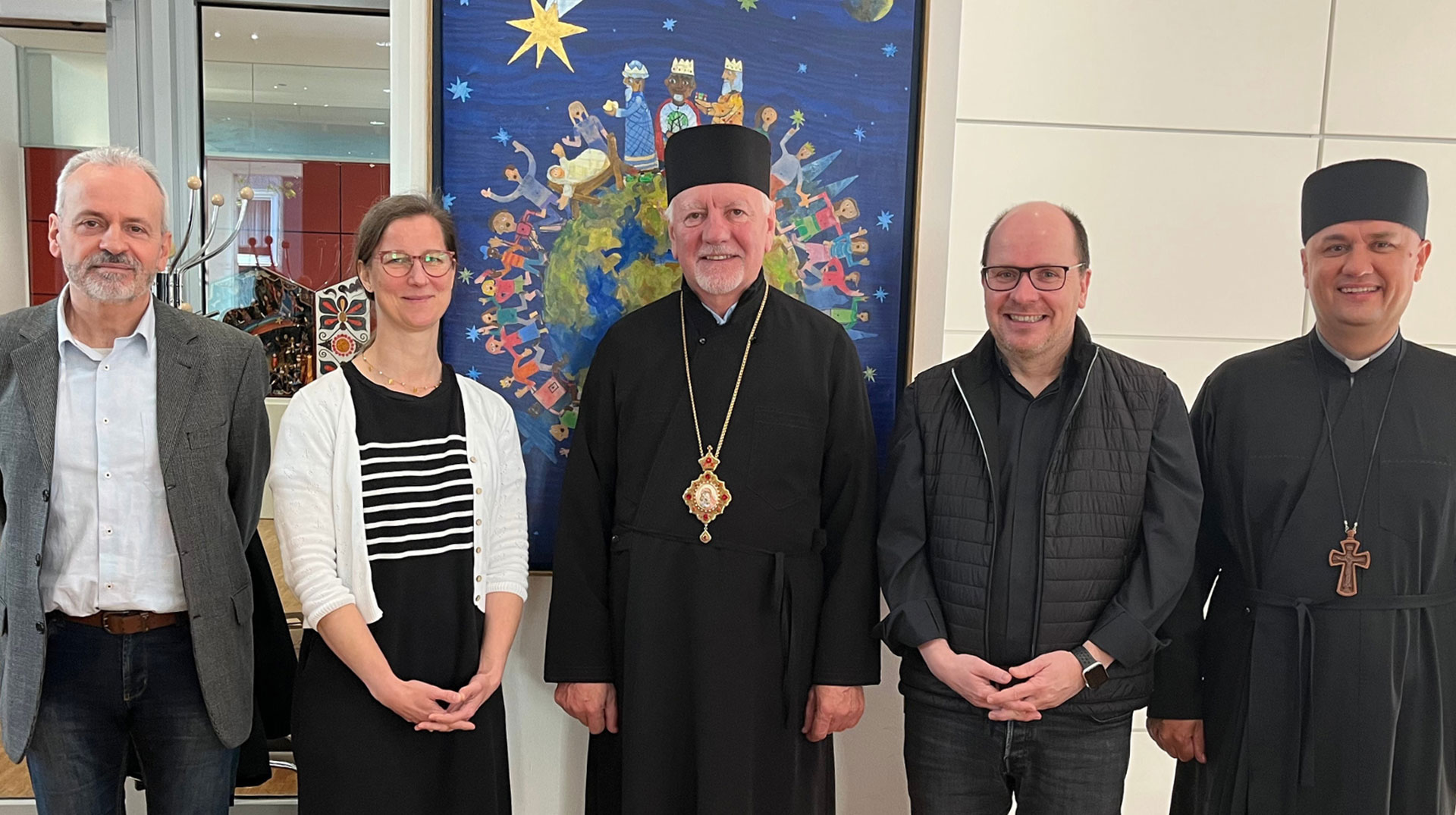 Dr. Klemens Büscher, Ukraine-Referent, Anne Wunden, Geschäftsführerin, Dr. Volodymyr Vijtyshyn, Erzbischof Erzdiözese Ivano-Frankivsk, P. Bingener, Präsident, Dr. Michael Klapkiv, Bischofsvikar Ivano-Frankivsk
