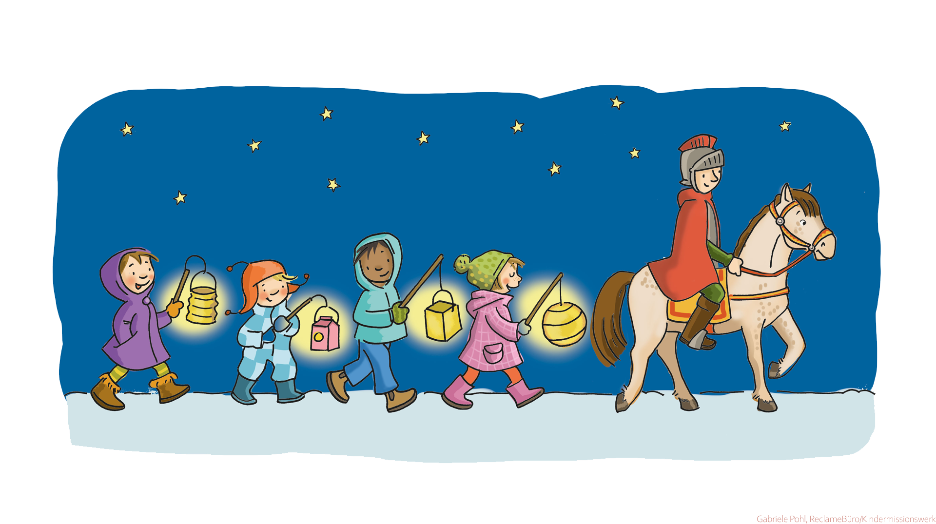 Illustration Sankt Martinsumzug durch die Stadt
