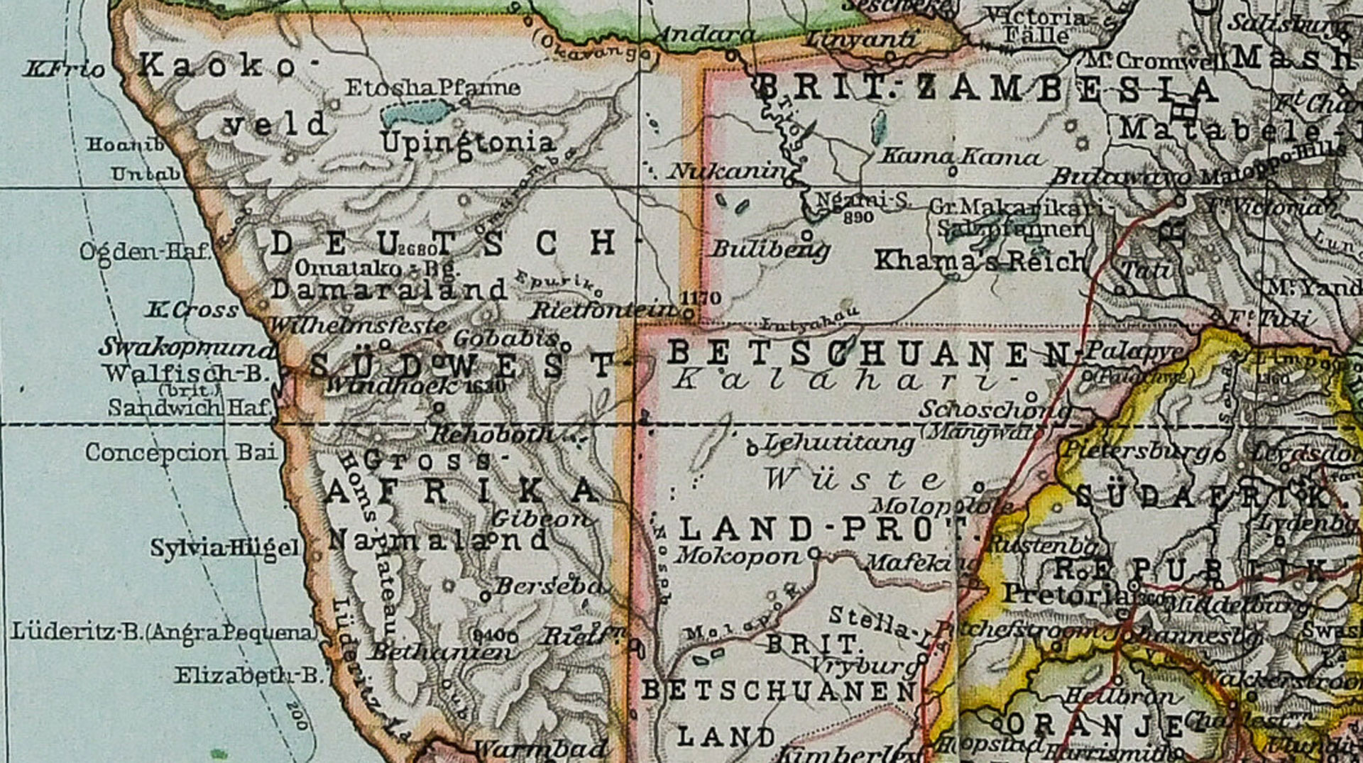 Karte von Afrika aus dem Jahr 1899 am 27. Mai 2021 in Bonn. Die Kolonien der europäischen Länder sind farblich markiert.