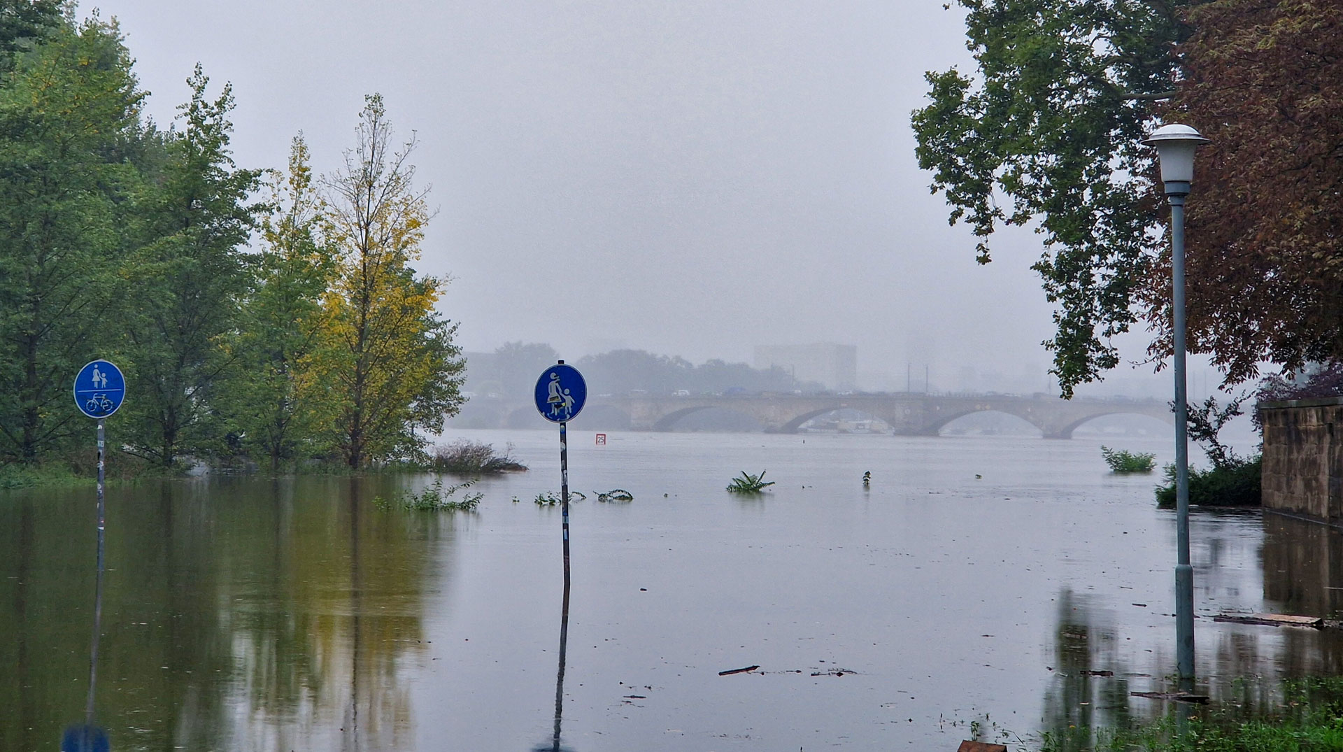 Überschwemmtes Ufer an der Elbe am 16. September 2024 in Dresden.