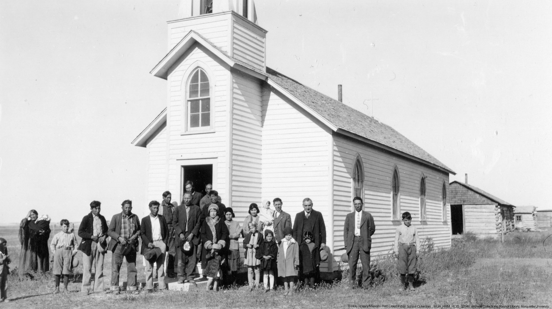 Black Elk with congregation at church, undated 1920-1930