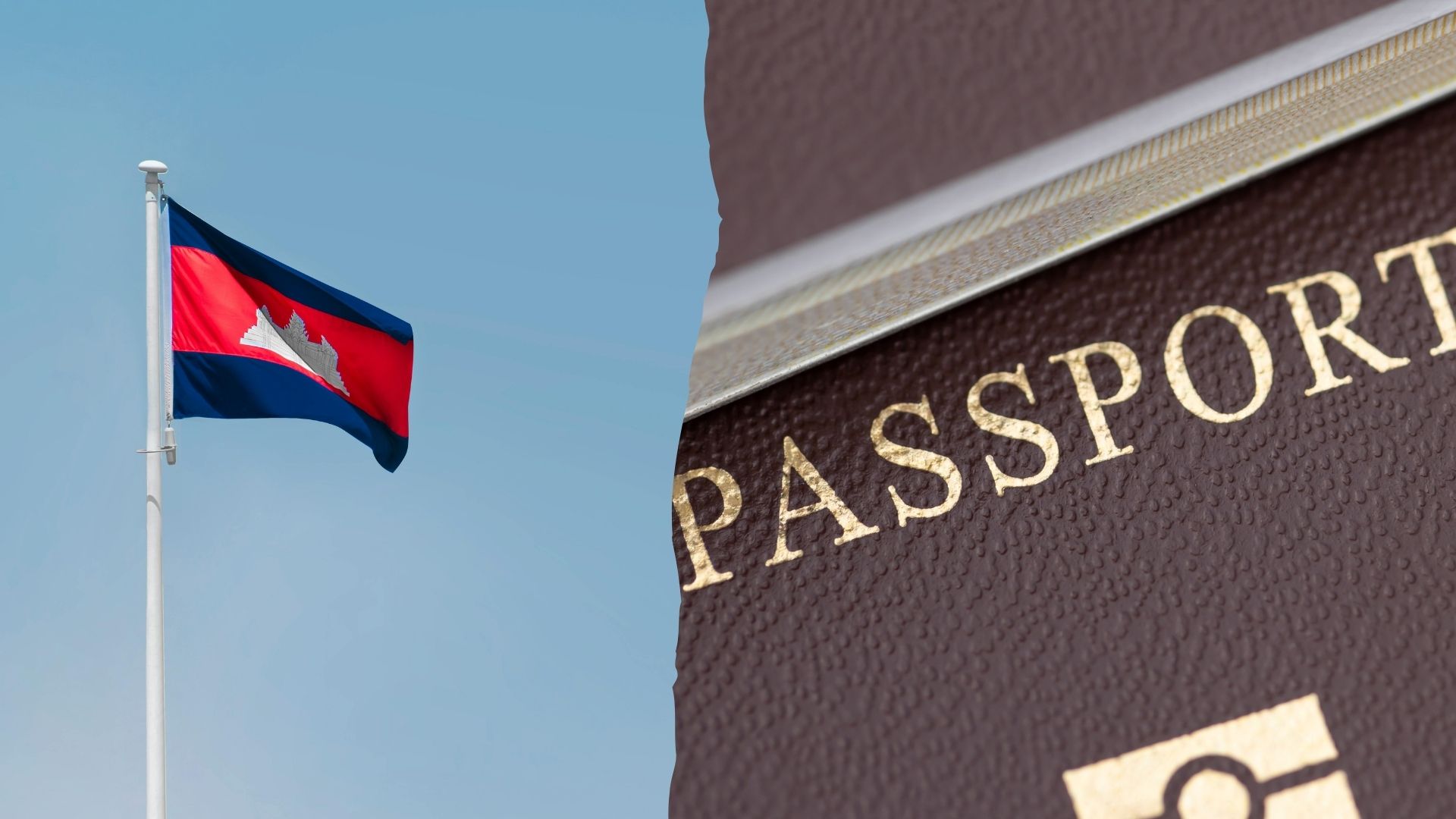 Eine kambodschanische Flagge neben einem Reisepass