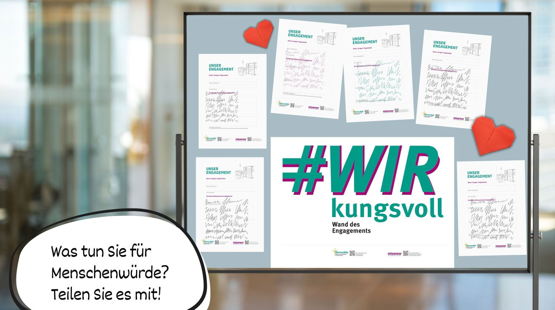 #WIRkungsvoll Wand des Engagements. Kampagne von Renovabis und Misereor