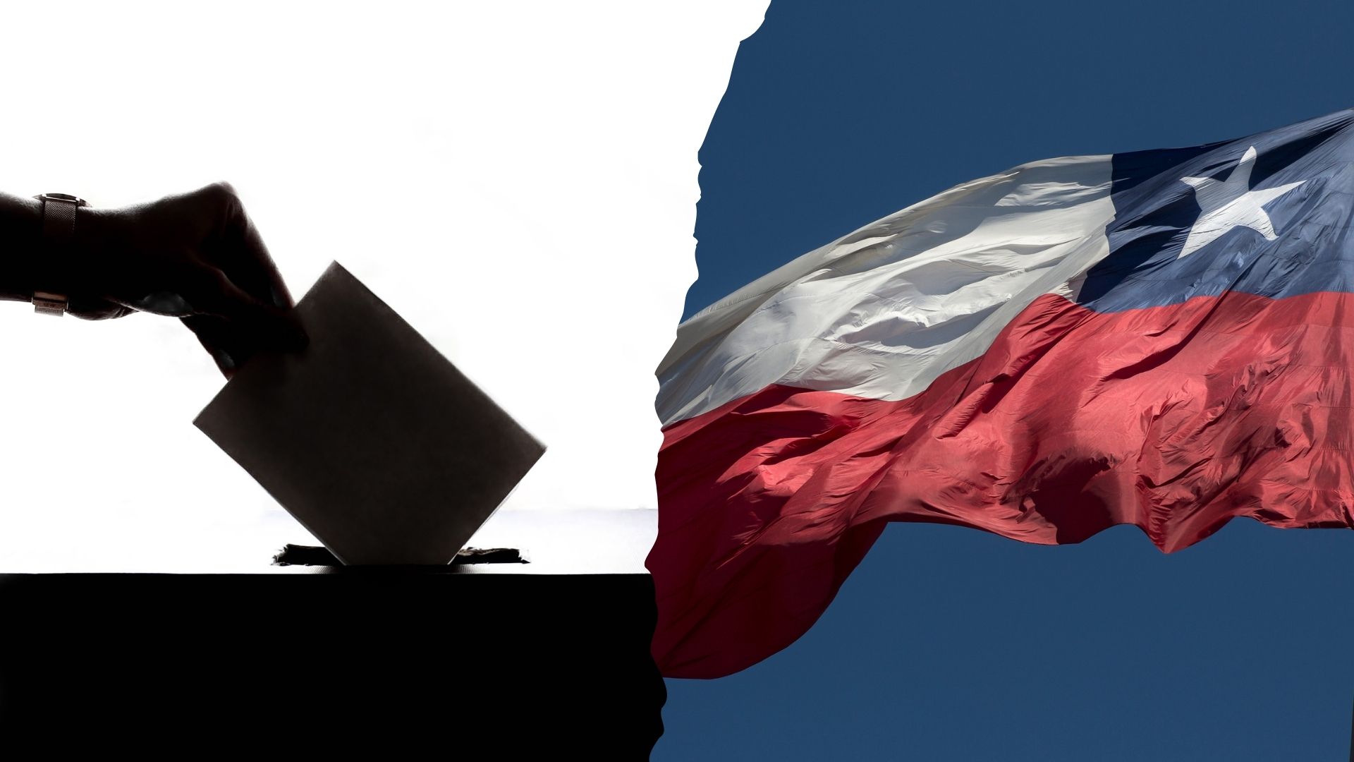 Eine Wahlurne neben einer chilenischen Flagge