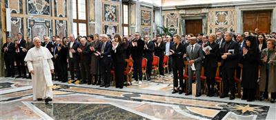 Pope Leo XIV and actors, filmmakers, directors, and scriptwriters during an audience