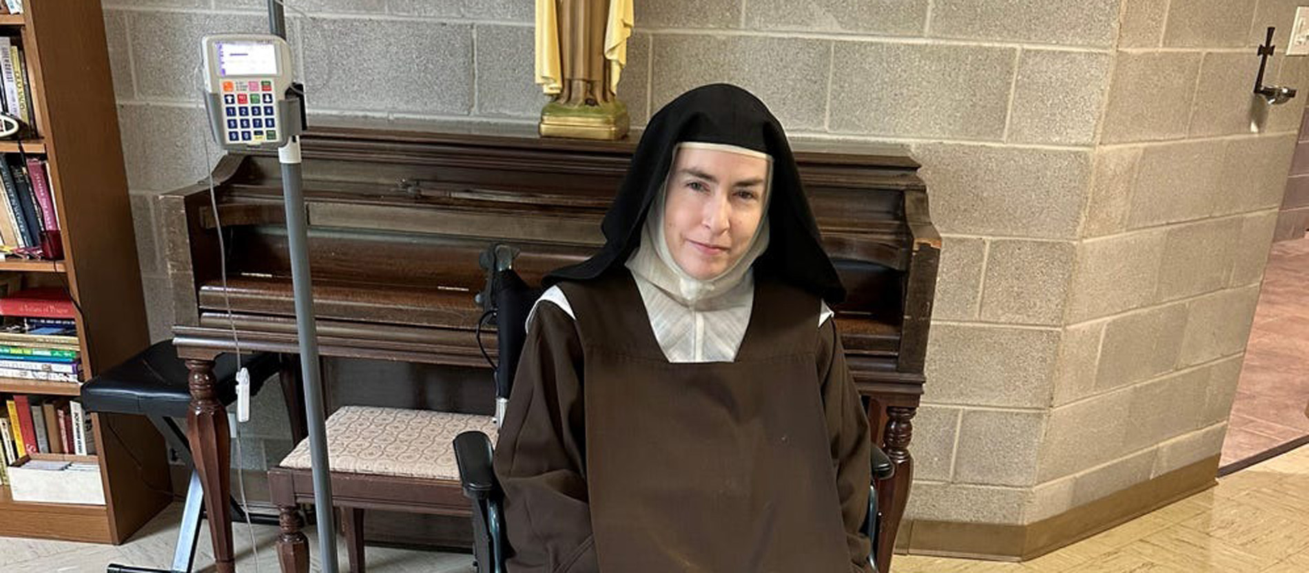 Mother Teresa Agnes Gerlach in a wheelchair in Carmel
