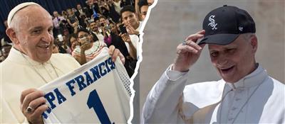 Papst Franziskus mit Trikot, Papst Leo mit einer Kappe der Chicago White Sox