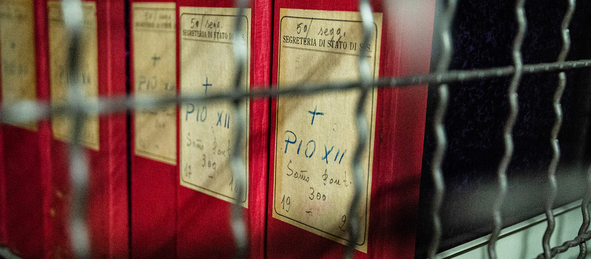 Files in the Apostolic Archives on Pope Pius XII behind a metal grille