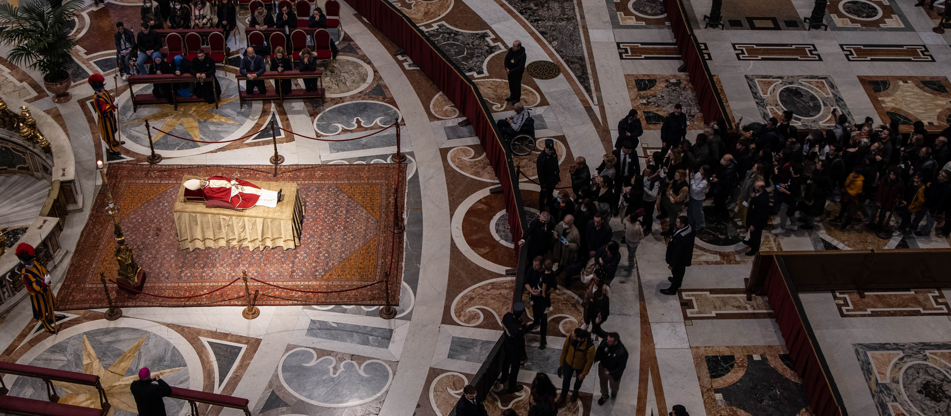 Pope Benedict XVI's body laid out in St Peter's Basilica in the Vatican.