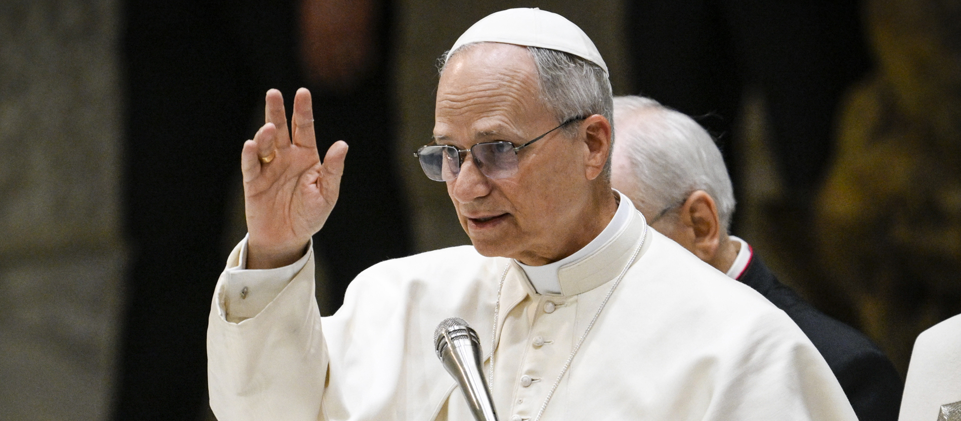 Papst Leo XIV. spricht bei einer Audienz