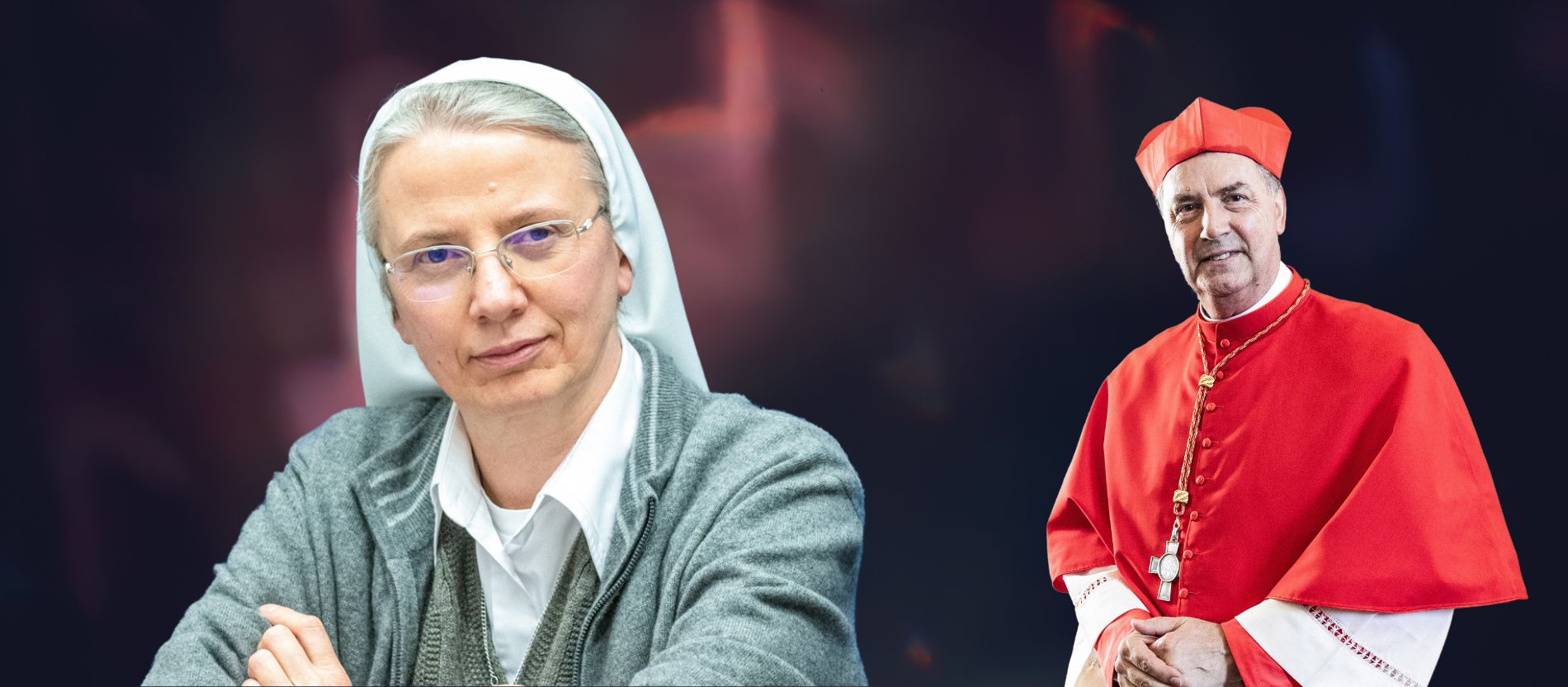 Schwester Simona Brambilla und hinter ihr Kardinal Ángel Fernández Artime auf einer Fotomontage