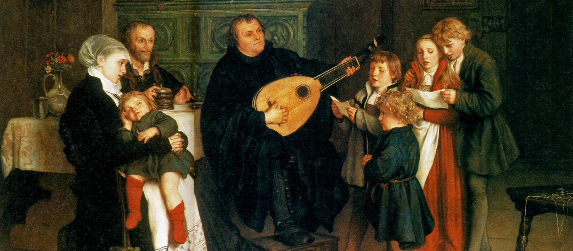 Luther making music with his family